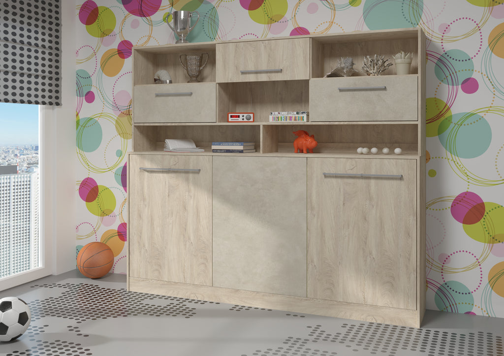 Schrankbett, ROG-N mit Aufsatzschrank, Schlaffläche 90x200cm, Farbe wählbar