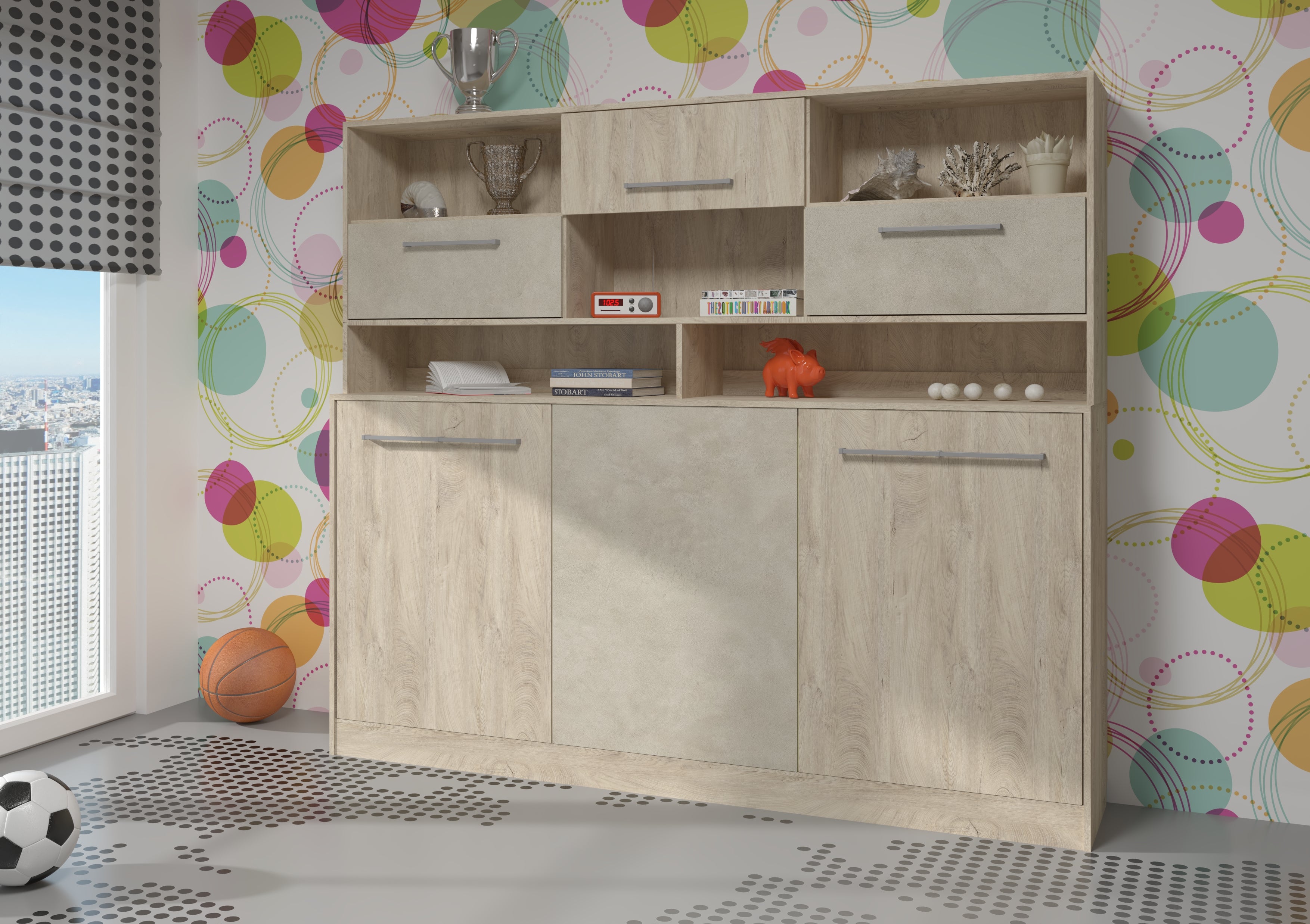 Schrankbett, ROG-N mit Aufsatzschrank, Schlaffläche 90x200cm, Farbe wählbar