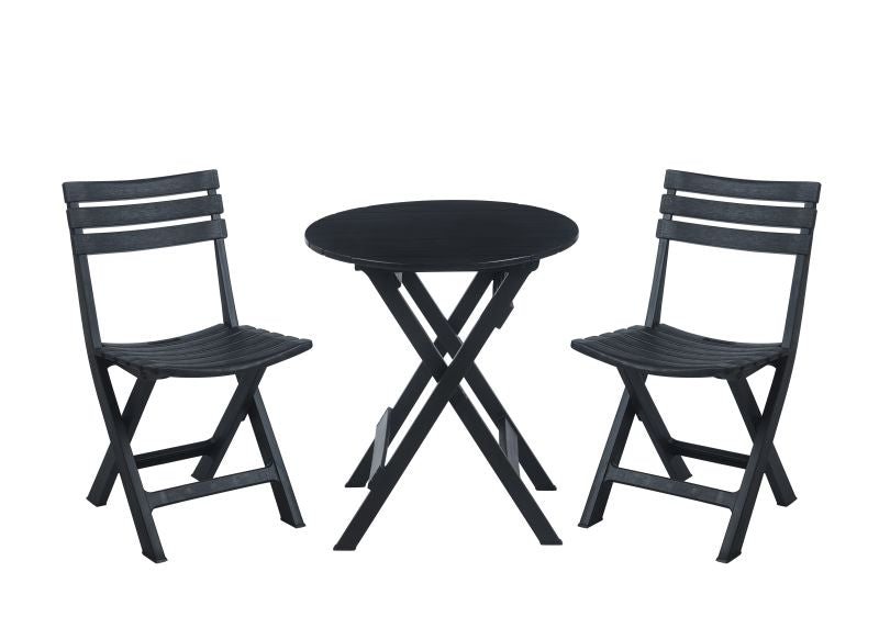 Klappbares Gartenmöbelset für Garten/Balkon, Schwarz, 2 Stühle, 1 Tisch
