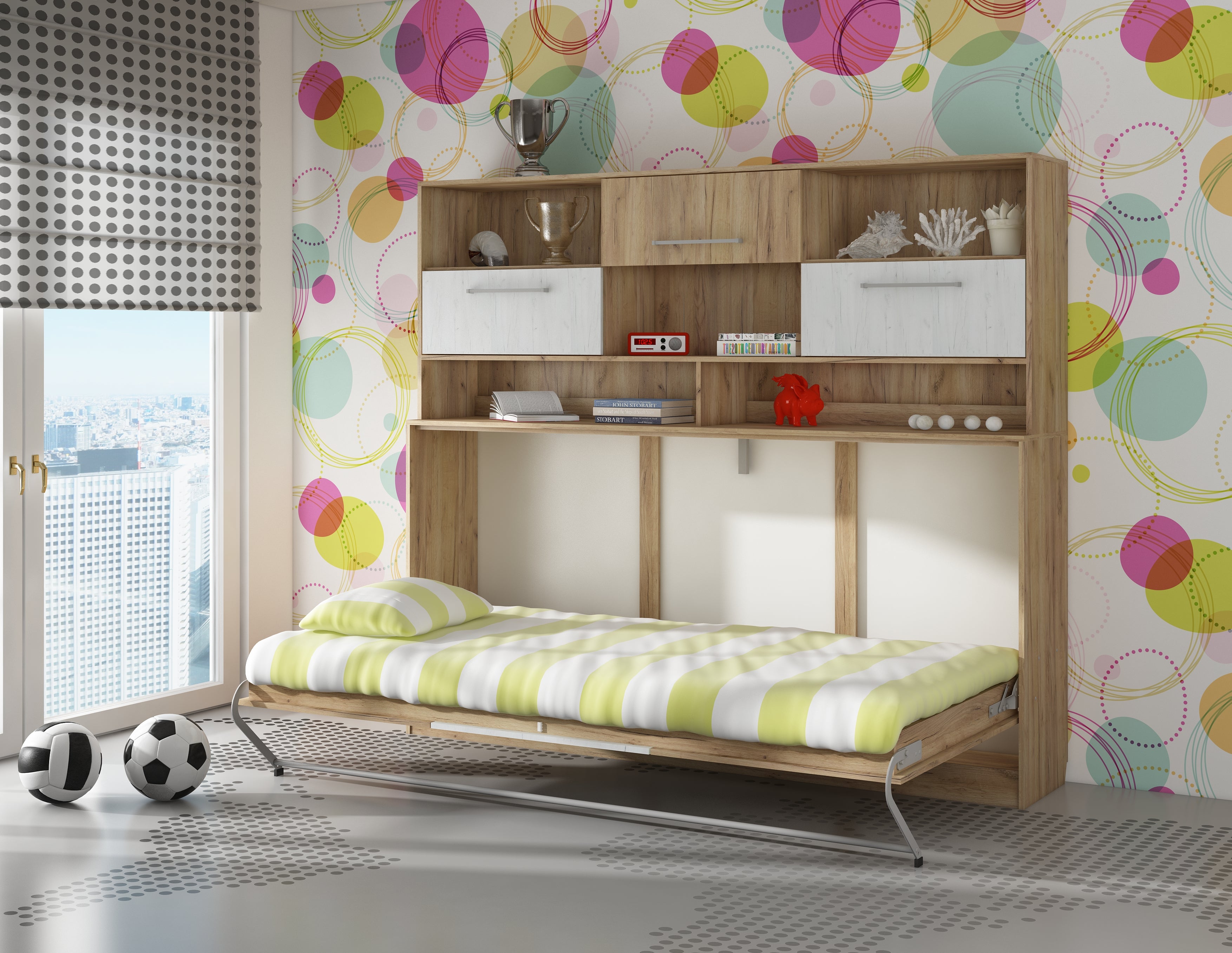 Schrankbett, ROG-N mit Aufsatzschrank, Schlaffläche 90x200cm, Farbe wählbar