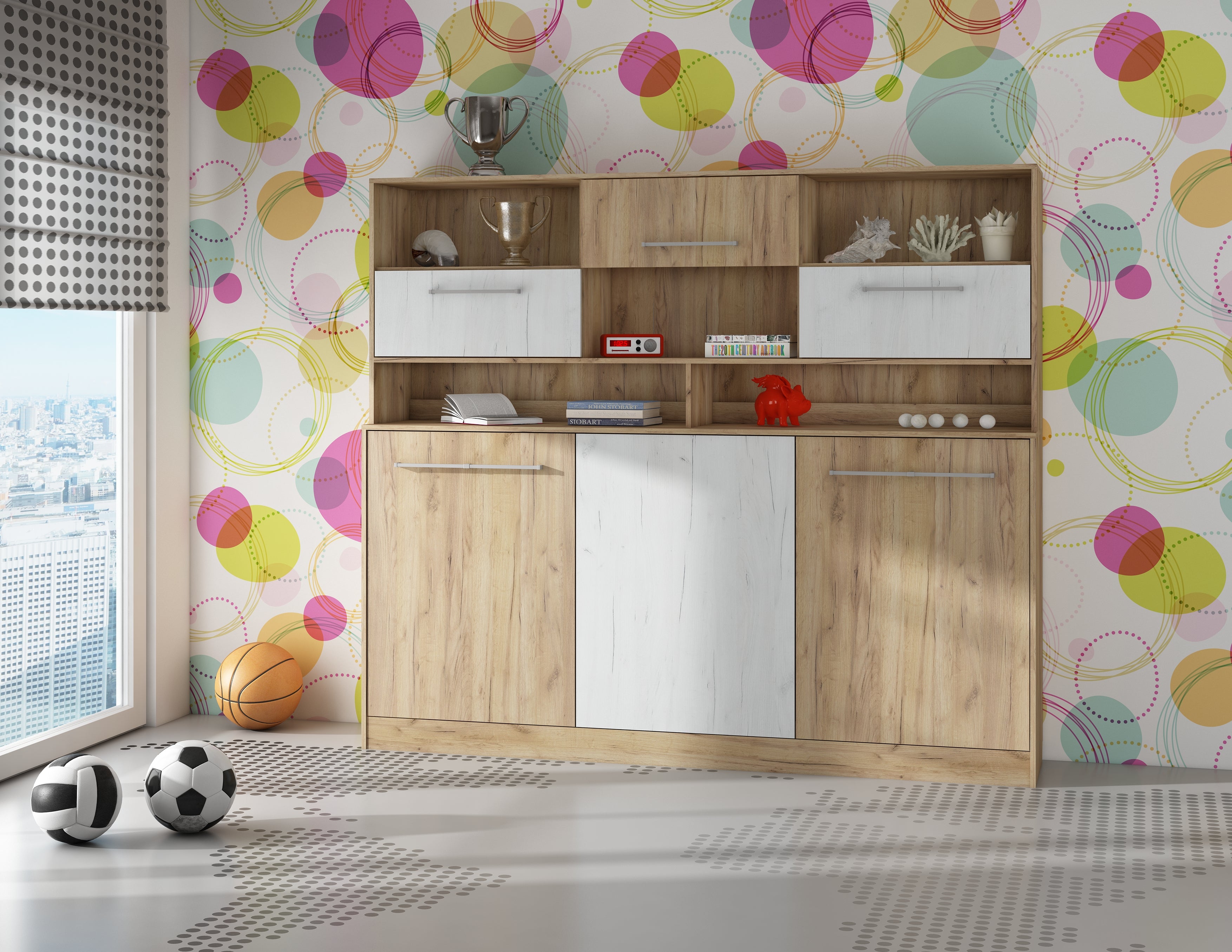 Schrankbett, ROG-N mit Aufsatzschrank, Schlaffläche 90x200cm, Farbe wählbar