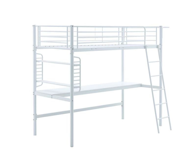 Metallbett LM6, mit Schreibtisch und Organizer, 90x200cm , Farbe Weiß