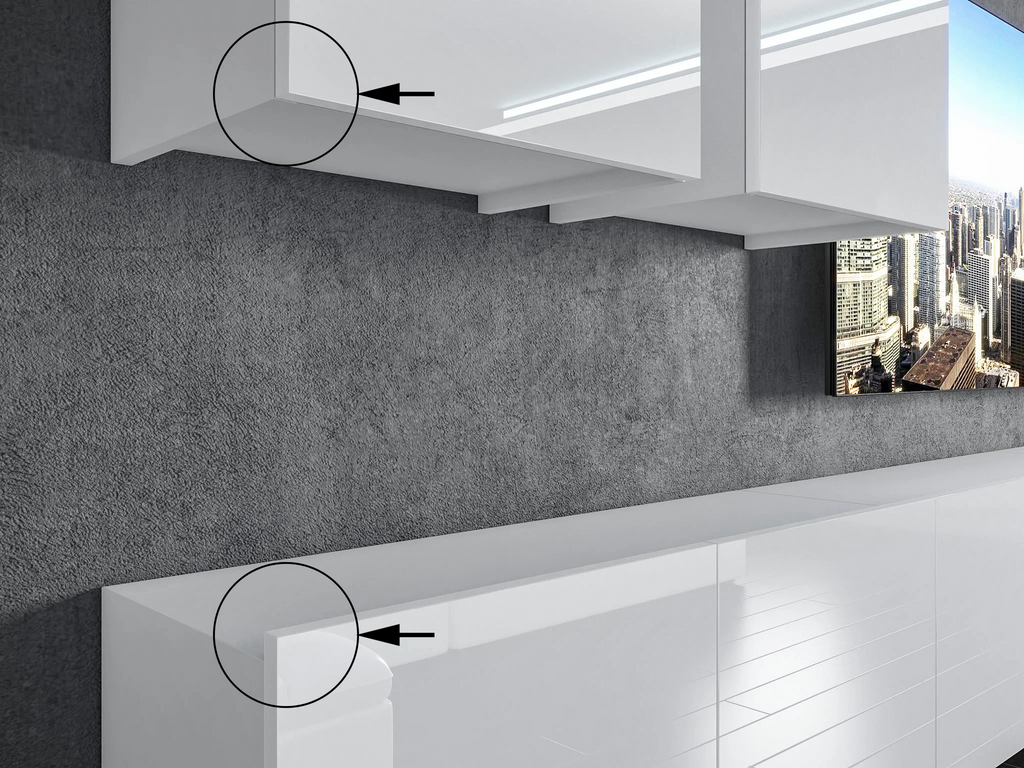 Wohnwand 8W/GW mit LED Beleuchtung, Ohne Griffe. Breite 250 cm, Front Farbe wählbar