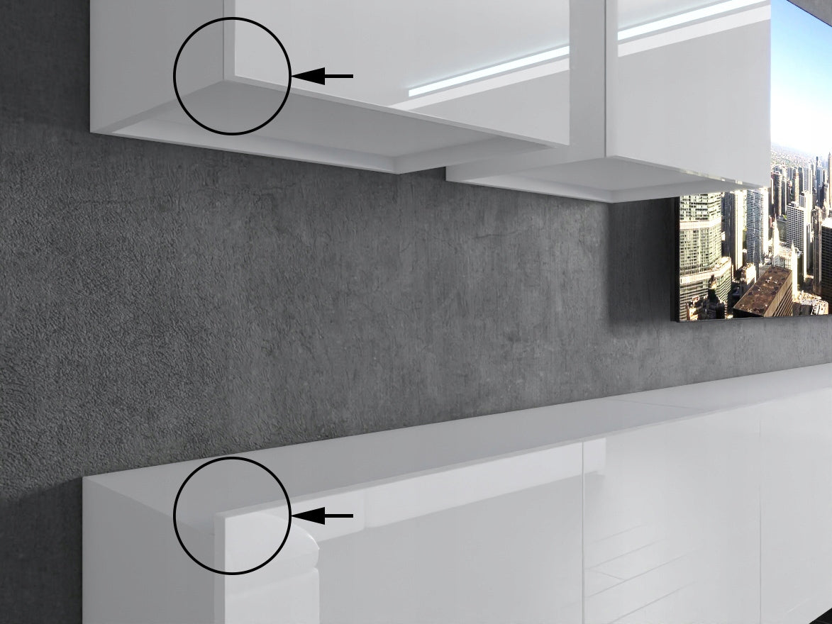 Wohnwand 8B/DW mit LED Beleuchtung, Ohne Griffe. Breite 250 cm, Front Farbe wählbar