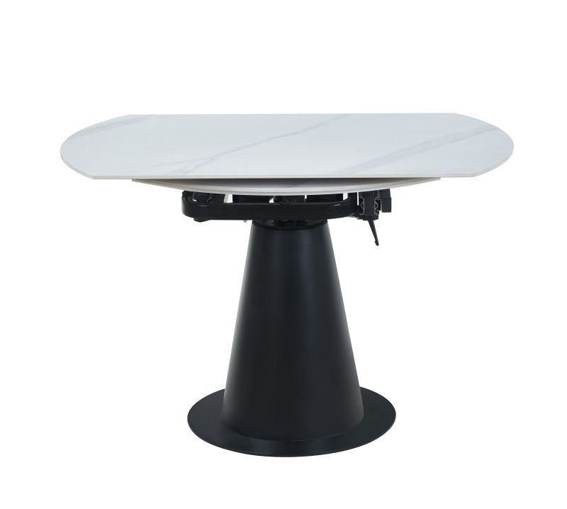 Esstisch ST-29 , Ausziehbar, 75(120)x120x76 cm , Farbe Weißer Marmor/Schwarz