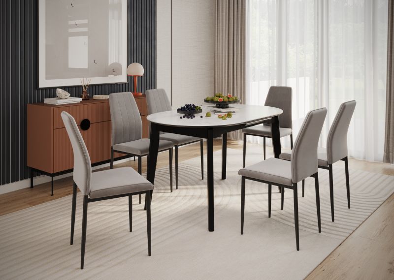 Essgruppe A81, Esszimmer Set , Esstisch (Ausziehbar) mit 6 Stühlen-Farbe wählbar