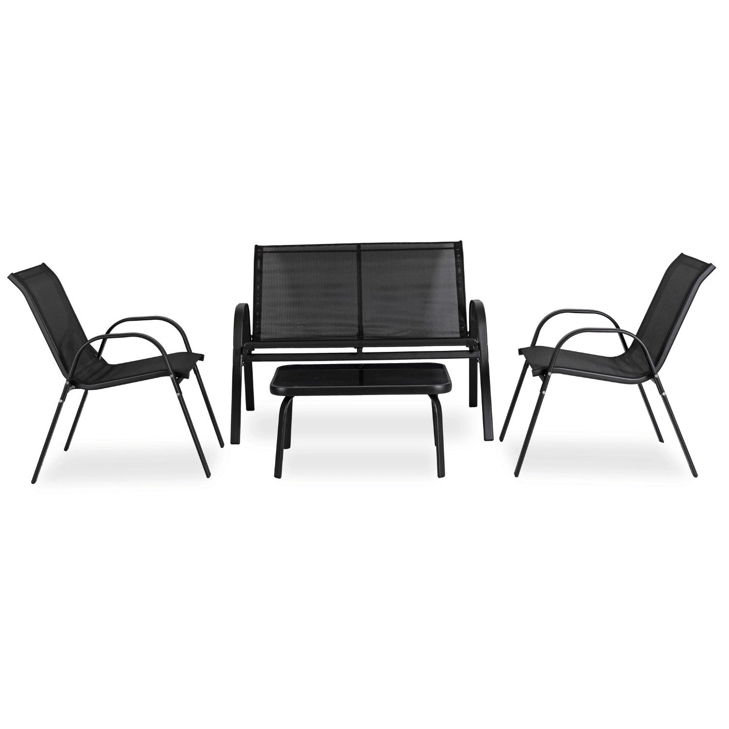 Gartenmöbel-Set EL-MINNES, Farbe Schwarz , Bank, Stühle, Tisch , Terrassen-Set