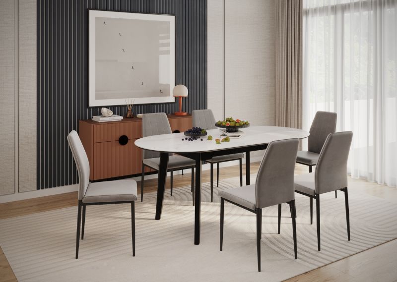 Essgruppe A81, Esszimmer Set , Esstisch (Ausziehbar) mit 6 Stühlen-Farbe wählbar