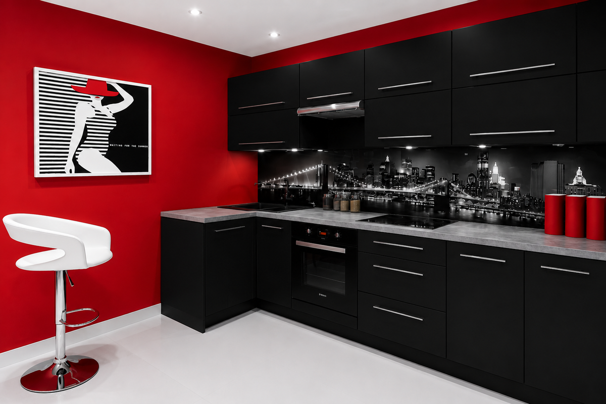 Küchenzeile PL3, L-Form 290x105 cm ,mit Arbeitsplatte, Front  Hochglanz, Soft Close System, Farbe wählbar