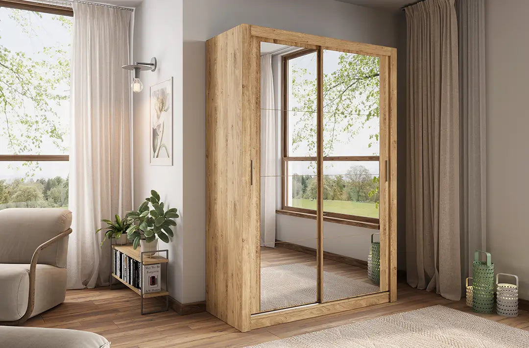 Kleiderschrank , A-18 Schwebetürenschrank mit Spiegel. Breite 150 cm. Farbe wählbar