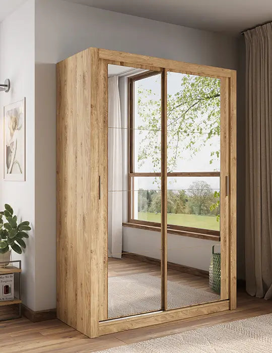 Kleiderschrank , A-18 Schwebetürenschrank mit Spiegel. Breite 150 cm. Farbe wählbar