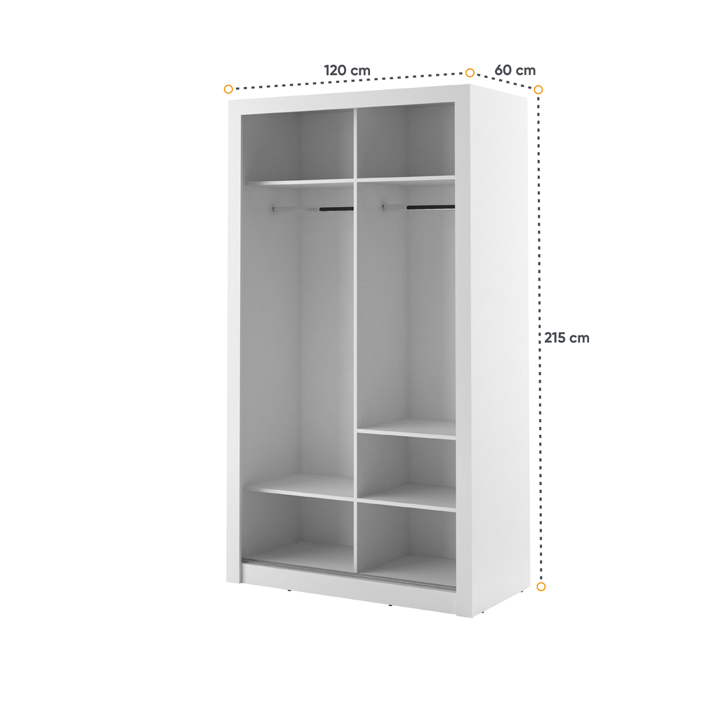 Kleiderschrank A-06, Schwebetürenschrank mit Spiegel. Breite 120cm. Farbe wählbar