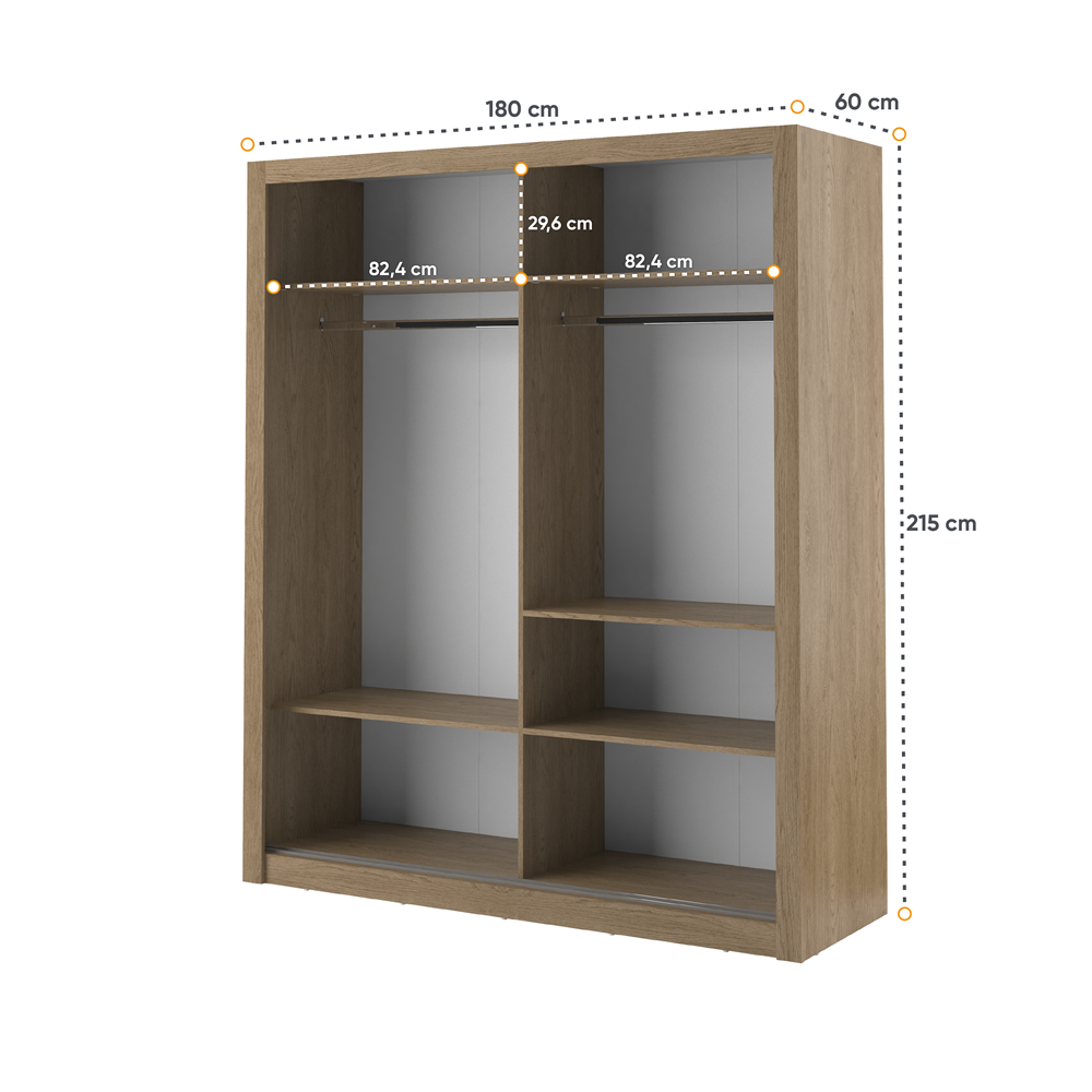 Kleiderschrank A-03, Schwebeturenschrank mit Spiegel, Breite 180 cm , Farbe wählbar