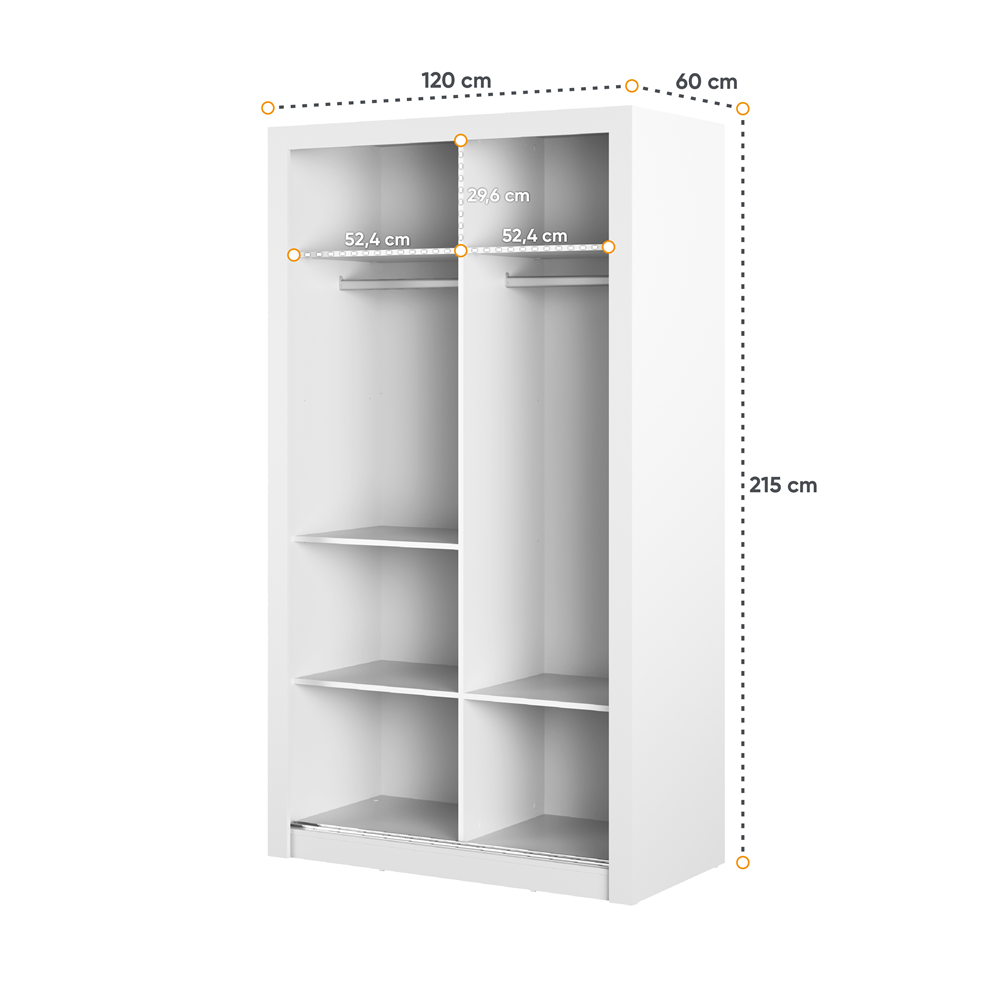 Kleiderschrank A-19, Schwebetürenschrank mit Spiegel. Breite 120 cm. Farbe wählbar