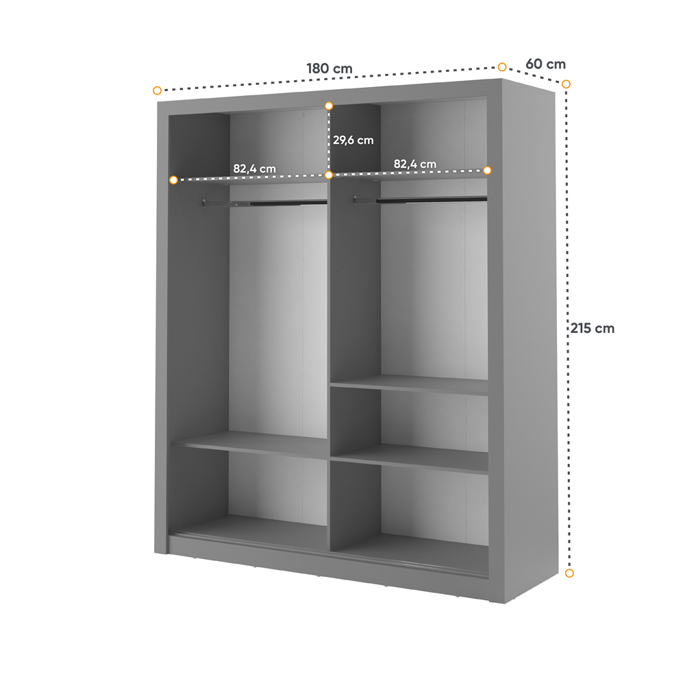 Kleiderschrank A-03, Schwebeturenschrank mit Spiegel, Breite 180 cm , Farbe wählbar