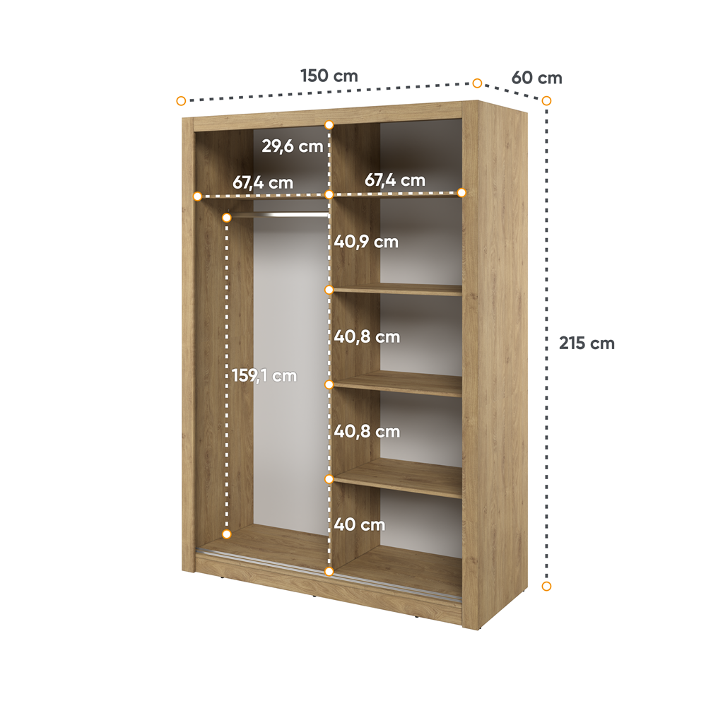 Kleiderschrank , A-18 Schwebetürenschrank mit Spiegel. Breite 150 cm. Farbe wählbar