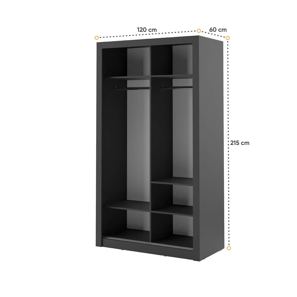 Kleiderschrank A-06, Schwebetürenschrank mit Spiegel. Breite 120cm. Farbe wählbar