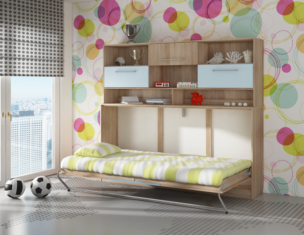 Schrankbett, ROG-N mit Aufsatzschrank, Schlaffläche 90x200cm, Farbe wählbar