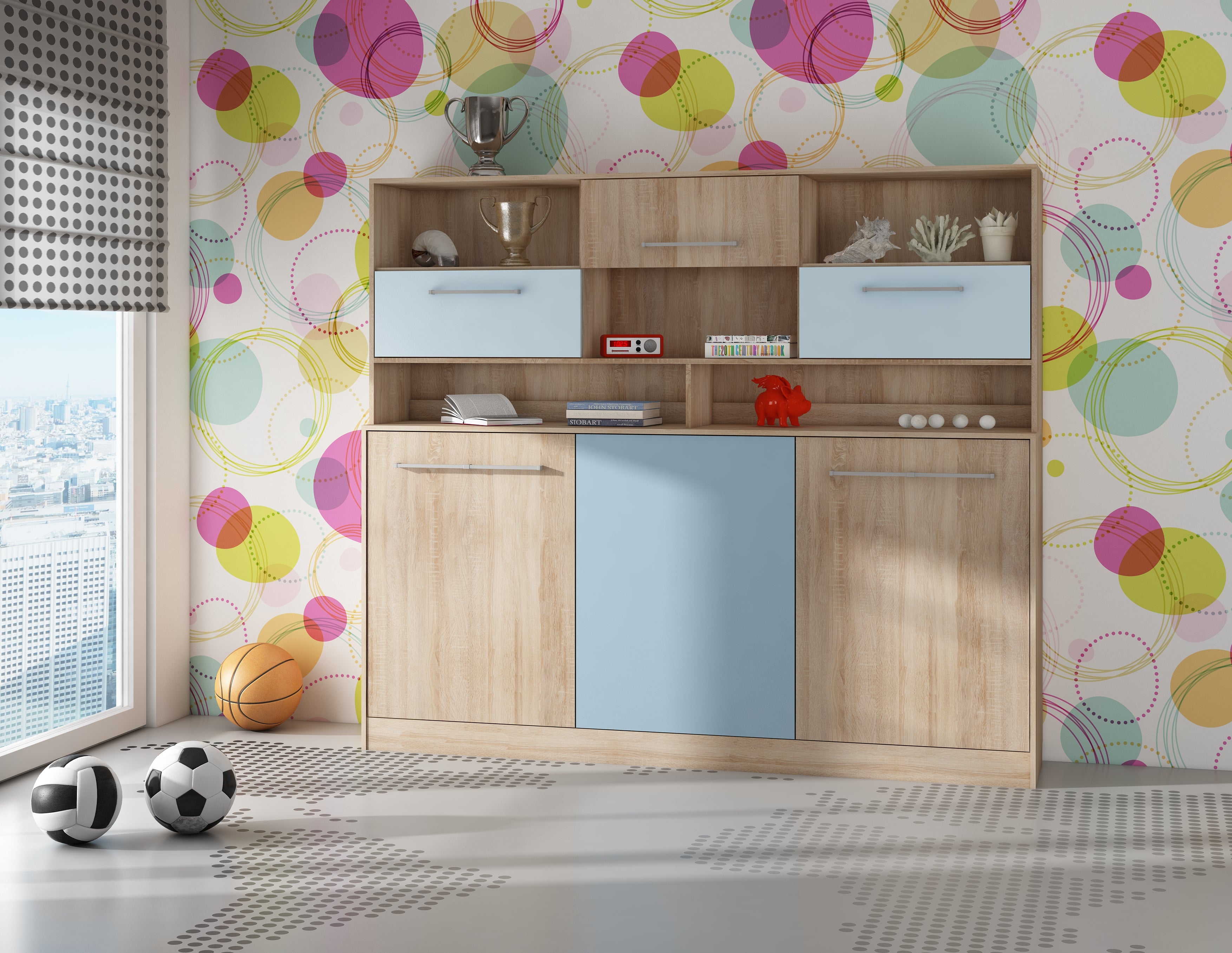 Schrankbett, ROG-N mit Aufsatzschrank, Schlaffläche 90x200cm, Farbe wählbar