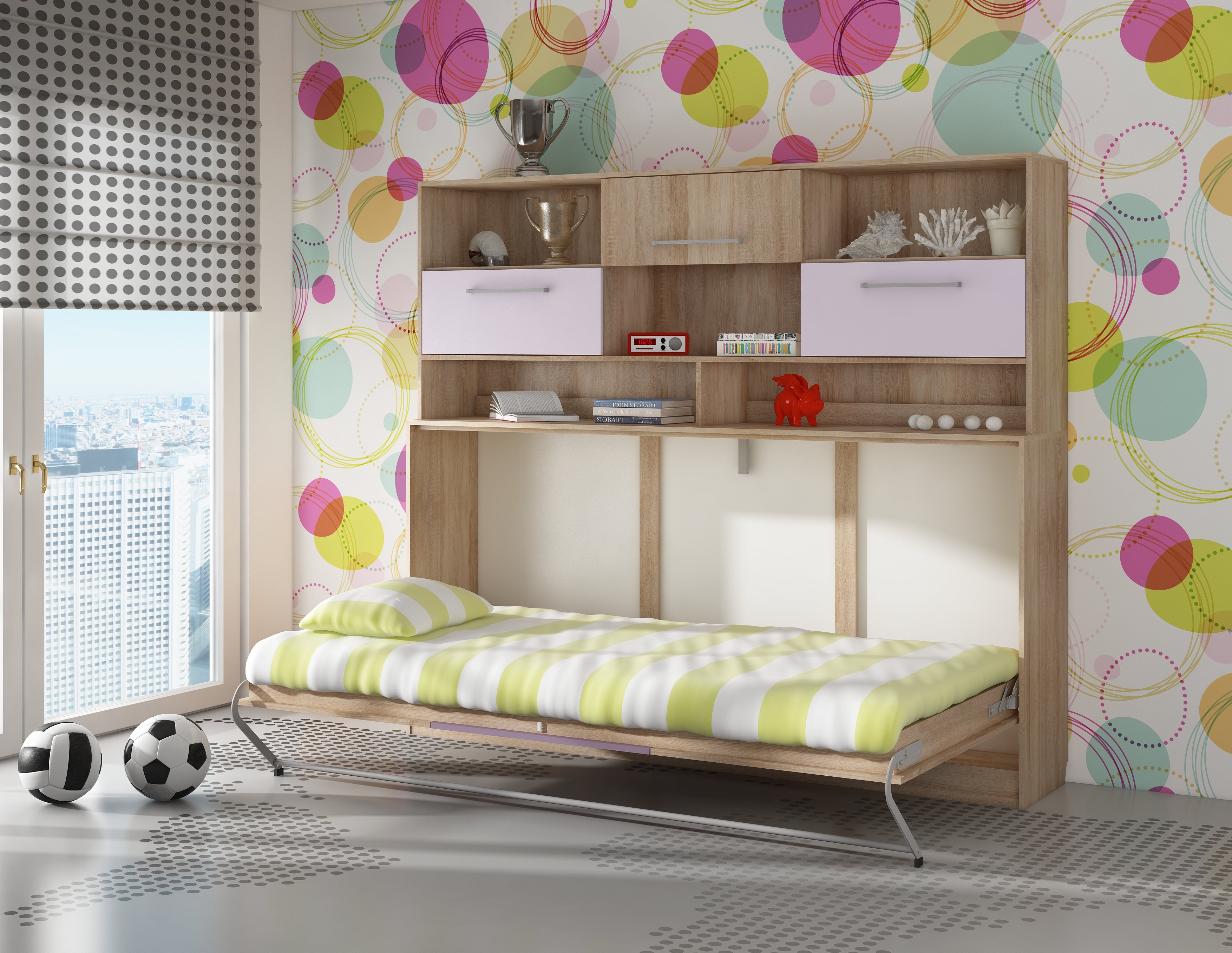 Schrankbett, ROG-N mit Aufsatzschrank, Schlaffläche 90x200cm, Farbe wählbar