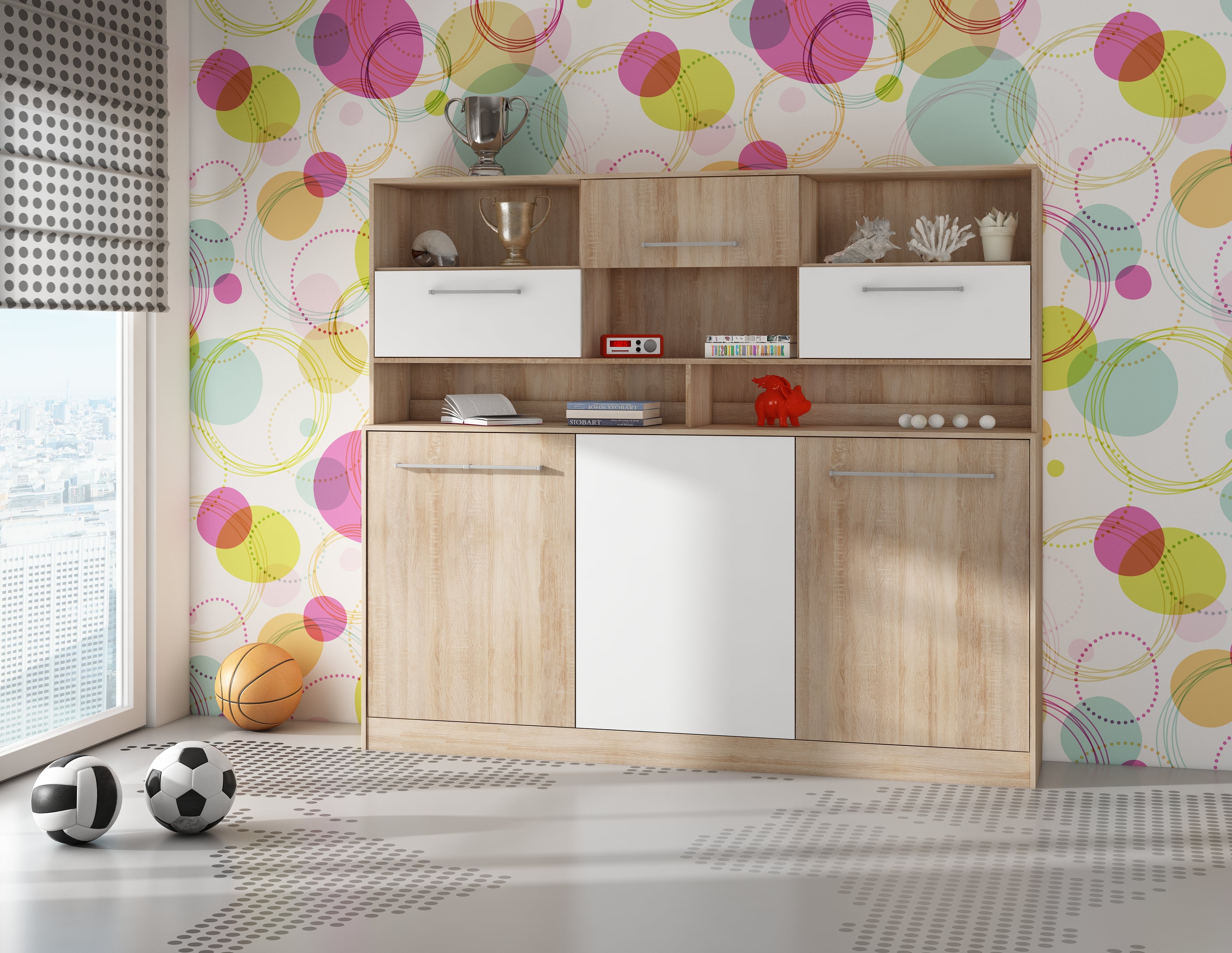 Schrankbett, ROG-N mit Aufsatzschrank, Schlaffläche 90x200cm, Farbe wählbar