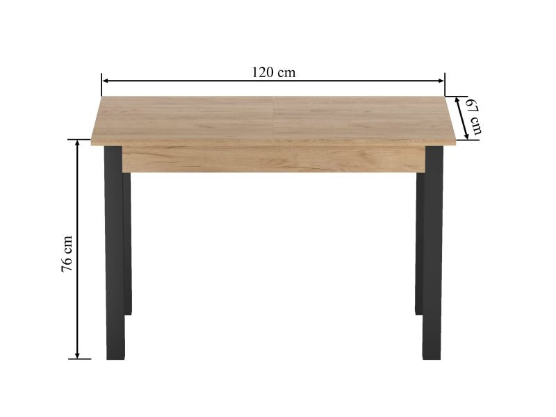 Esstisch ST22 , Ausziehbar, 120 (160) x67x76 cm , Farbe Goldene Eiche / Schwarz
