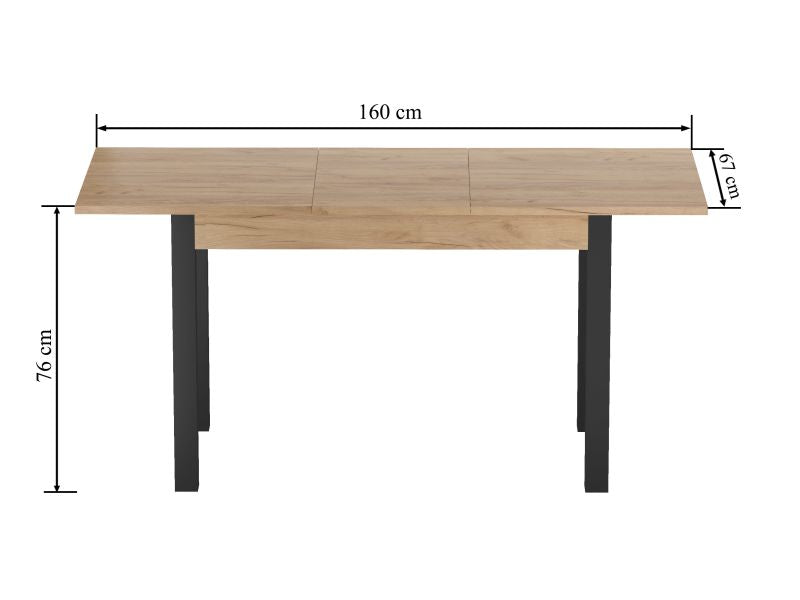 Esstisch ST22 , Ausziehbar, 120 (160) x67x76 cm , Farbe Goldene Eiche / Schwarz