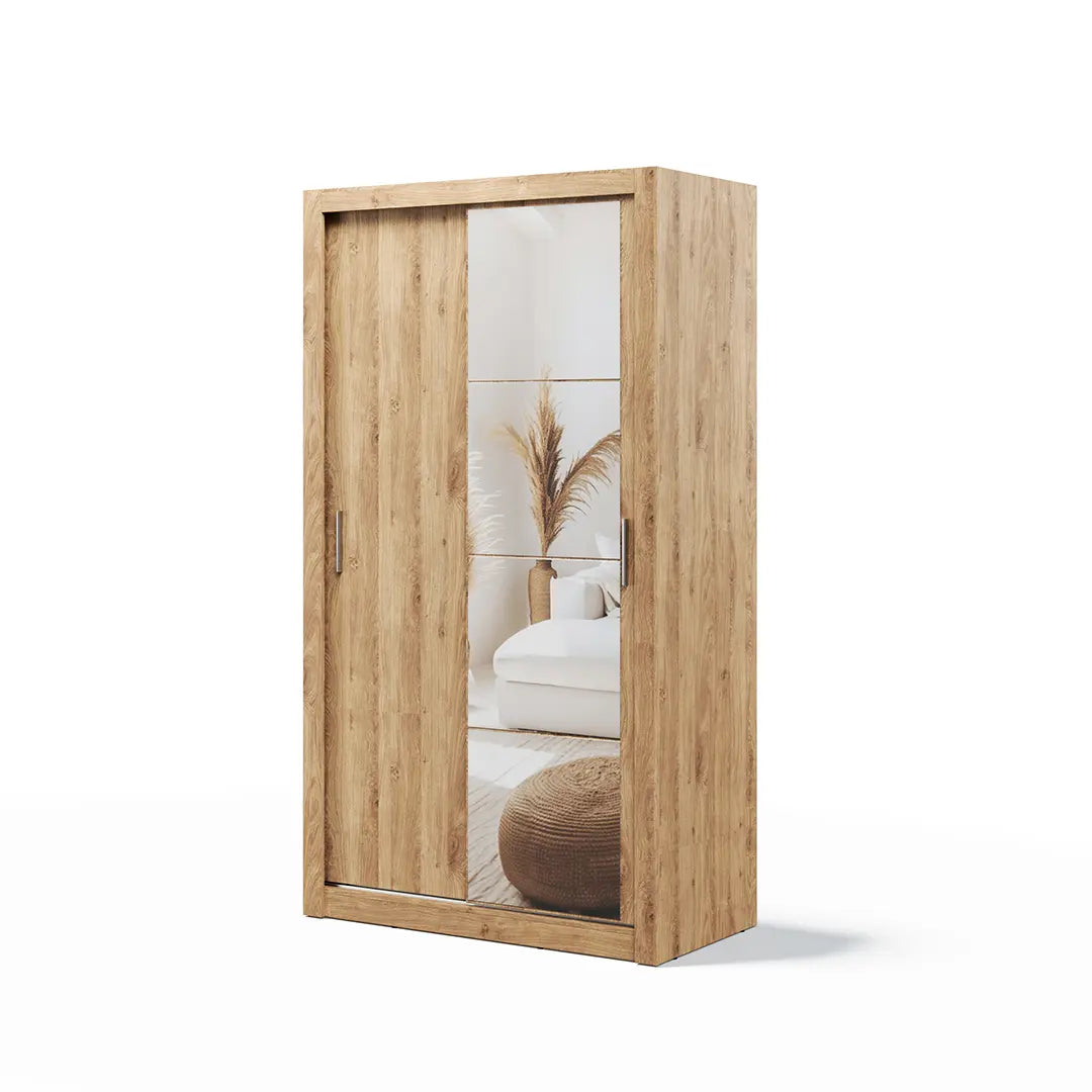 Kleiderschrank A-06, Schwebetürenschrank mit Spiegel. Breite 120cm. Farbe wählbar