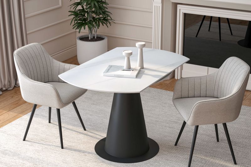 Esstisch ST-29 , Ausziehbar, 75(120)x120x76 cm , Farbe Weißer Marmor/Schwarz