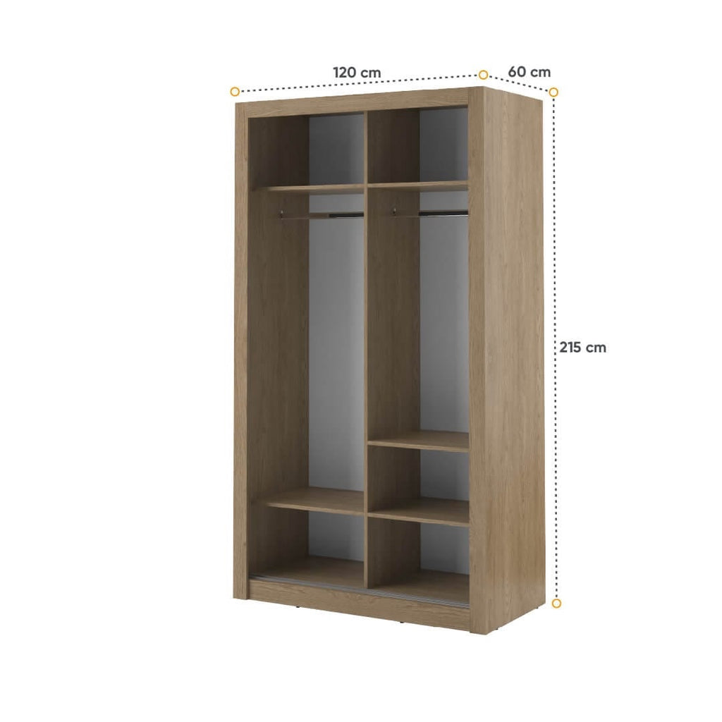 Kleiderschrank A-06, Schwebetürenschrank mit Spiegel. Breite 120cm. Farbe wählbar