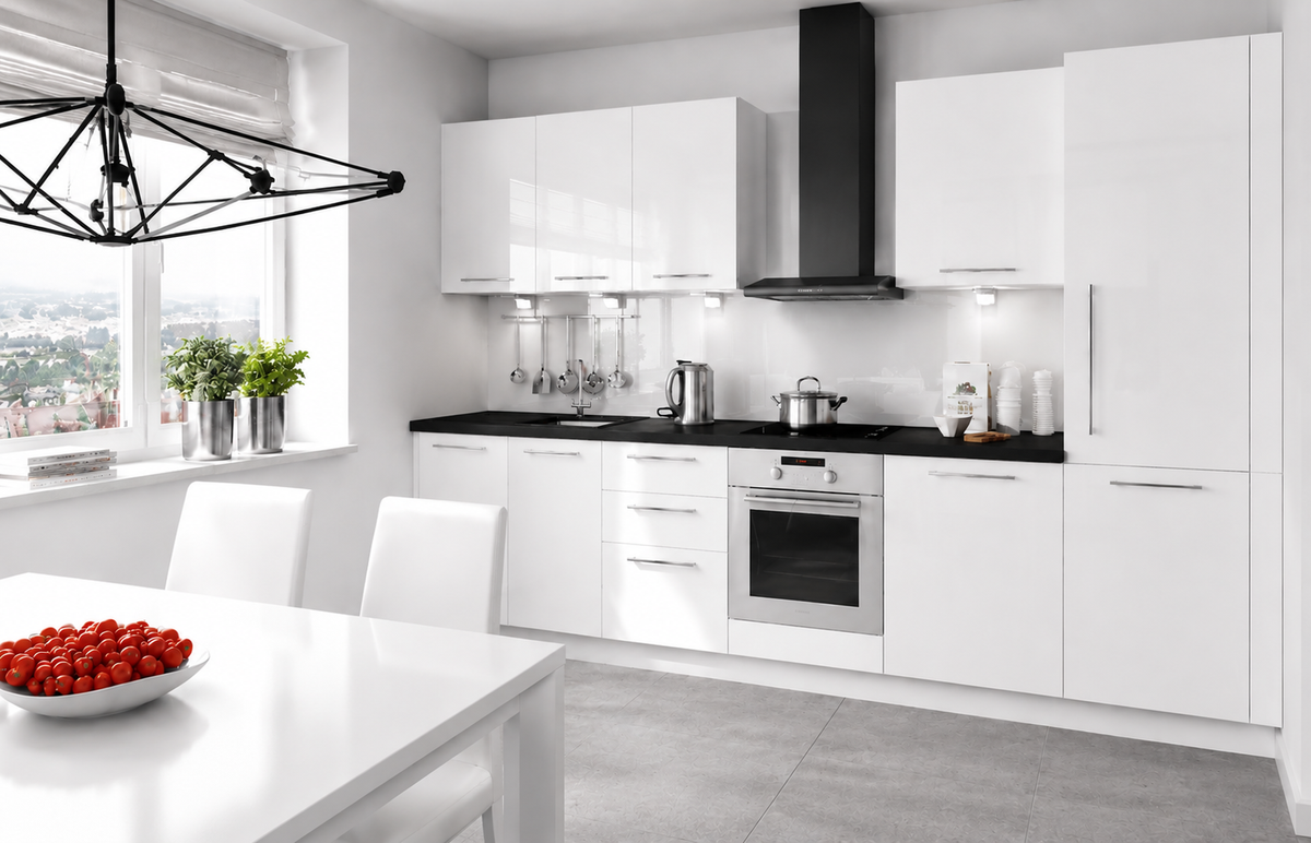 Küchenzeile PL4, Breite 310 cm , mit Arbeitsplatte, Front Hochglanz, Soft Close System, Farbe wählbar