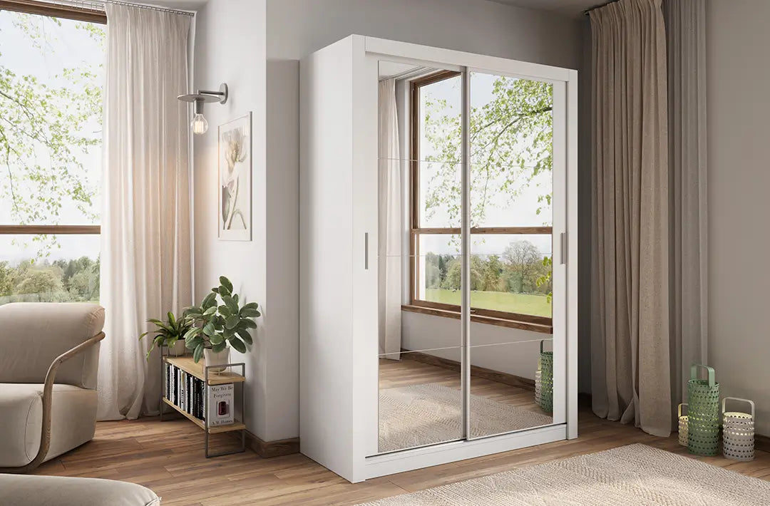 Kleiderschrank , A-18 Schwebetürenschrank mit Spiegel. Breite 150 cm. Farbe wählbar