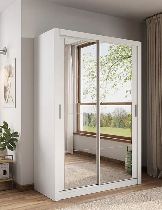 Kleiderschrank , A-18 Schwebetürenschrank mit Spiegel. Breite 150 cm. Farbe wählbar