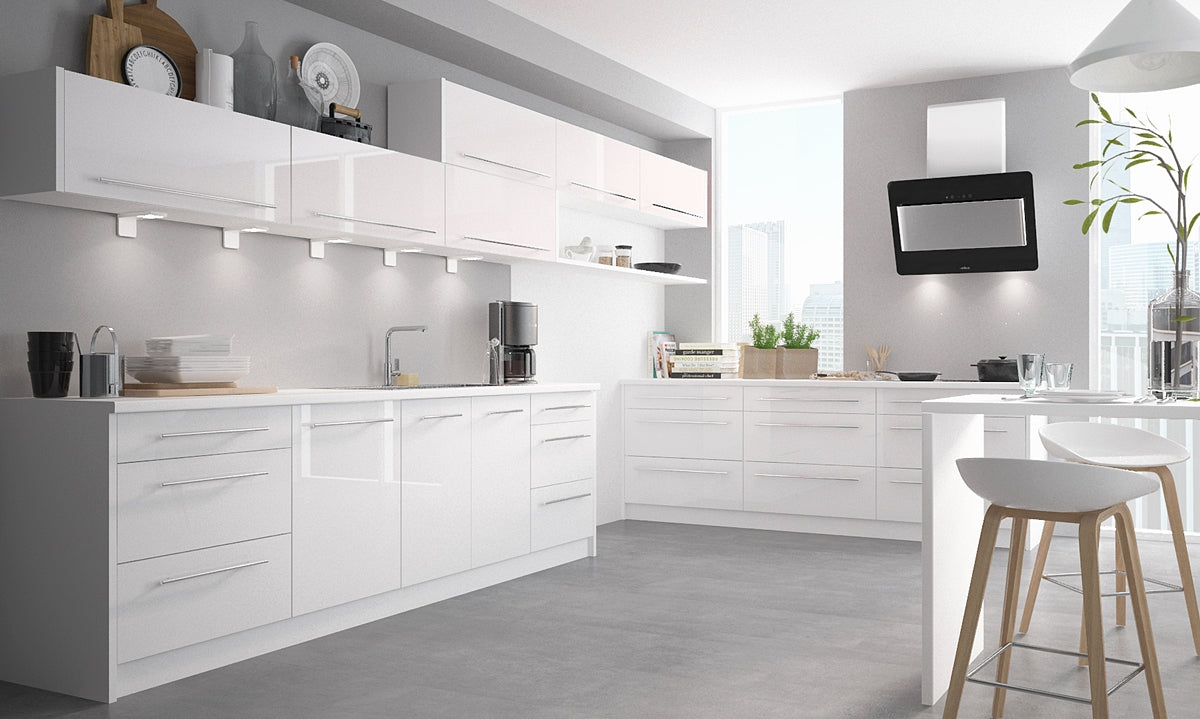 Küchenzeile PL8, Breite 260 + 240cm, Front Hochglanz, Soft Close, mit Arbeitsplatte, Farbe wählbar