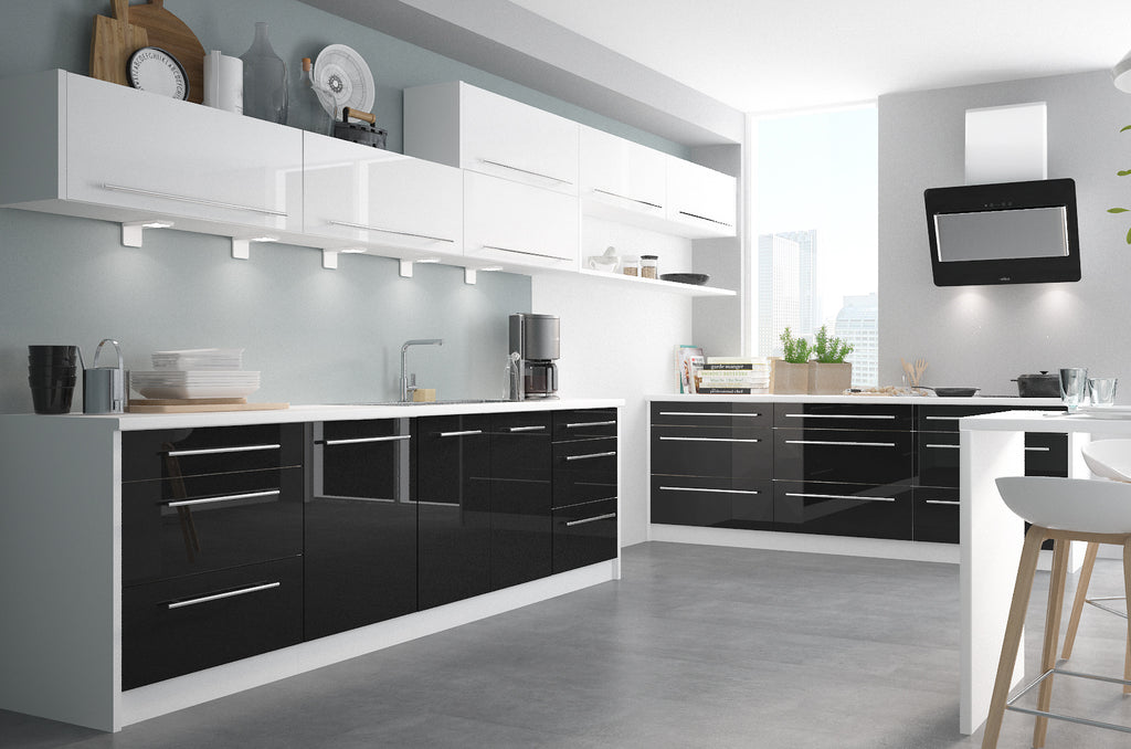 Küchenzeile PL8, Breite 260 + 240cm, Front Hochglanz, Soft Close, mit Arbeitsplatte, Farbe wählbar